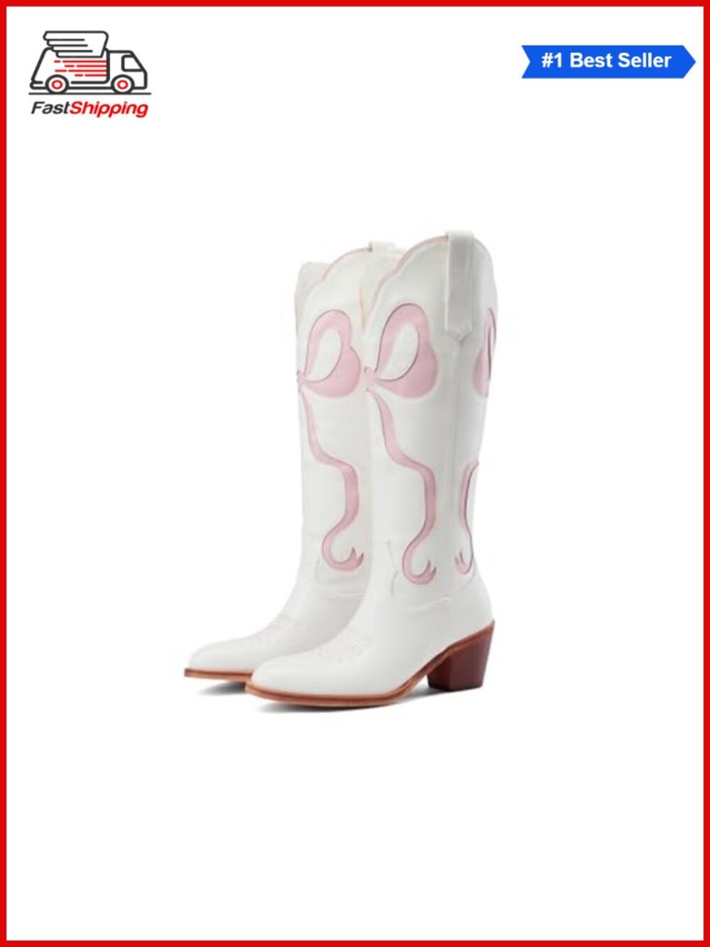 ✨ Embroidered Bow Knee-High Western Cowboy Boots Almond Toe Chunky Heel